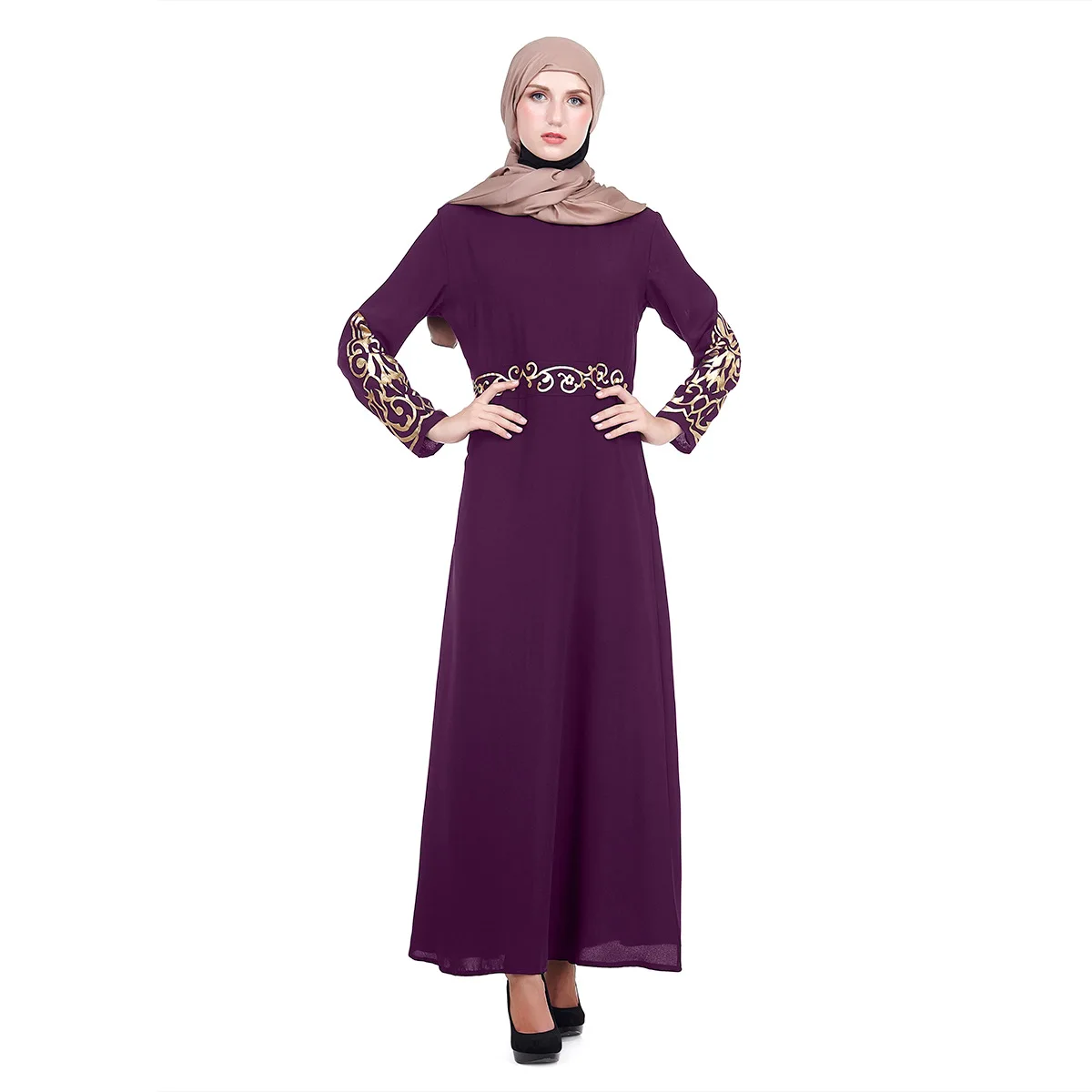 

2020 Bronzing Simple Long Dress Women Abaya Muslim Arab Dresses Evening Turkey Dubai Hijab Robe Moroccan Kaftan Arabic Clothing