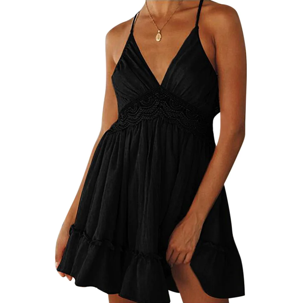 

Женское летнее платье с V-образным вырезом и кружевом