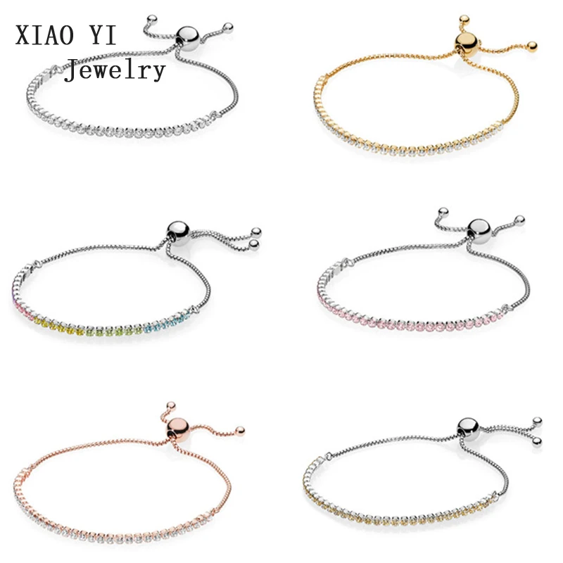 XIAOYI 925 чистый серебряный блестящий розовый красный Радужный сверкающий базовый браслет для женщин, чтобы носить высокое качество
