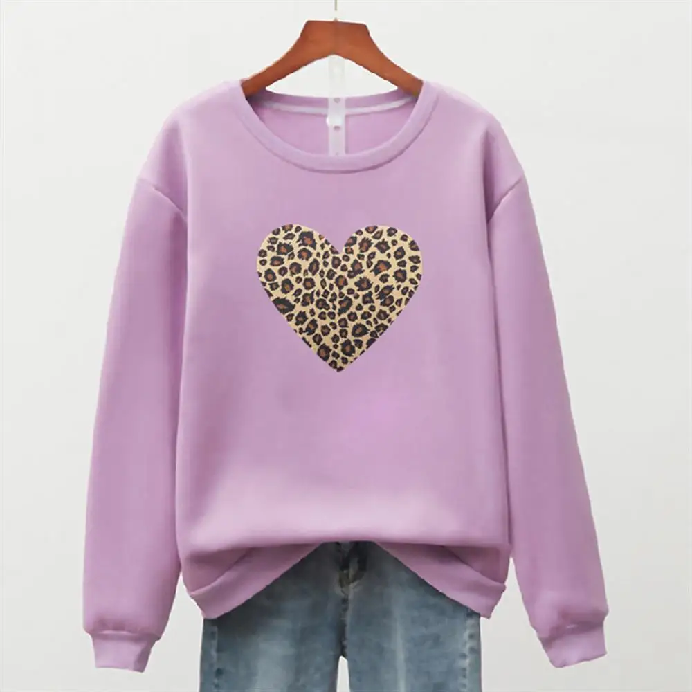 

Womens Leopard Print Love Creative Long Sleeve Harajuku Sweatshirt Casual Loose Pullover Autumn Winter Warm Top Fashion Clothes