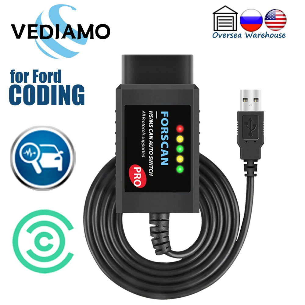 

FORScan Pro ELM327 V1.5 for Ford Coding USB OBD2 Scanner Adapter Car Diagnostic Tool HS/ MS CAN Auto Switch F150 F250 F350 F450