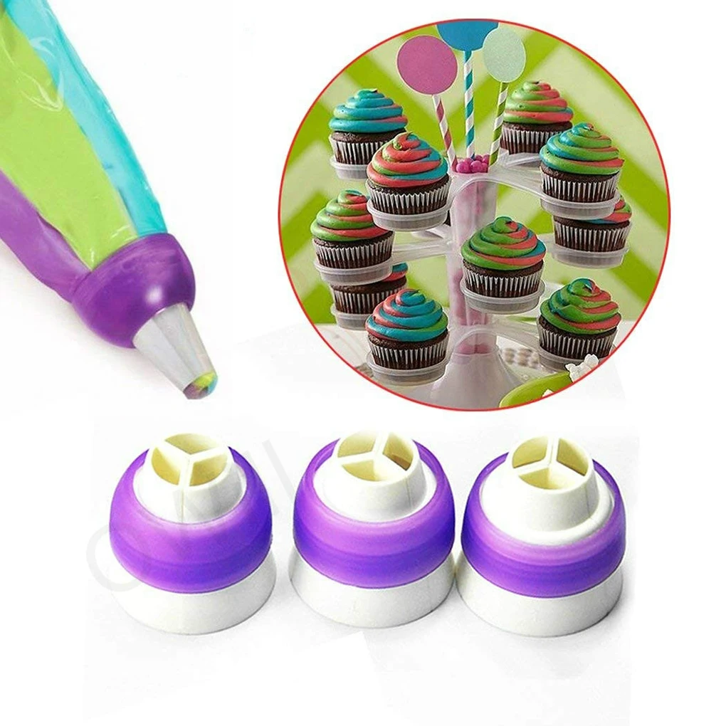 

New 3-Color Icing Piping Bag Russian Nozzle Converter Coupler Cake Cream Pastry Bag Nozzle Adapter For Cupcake Fondant Cookie