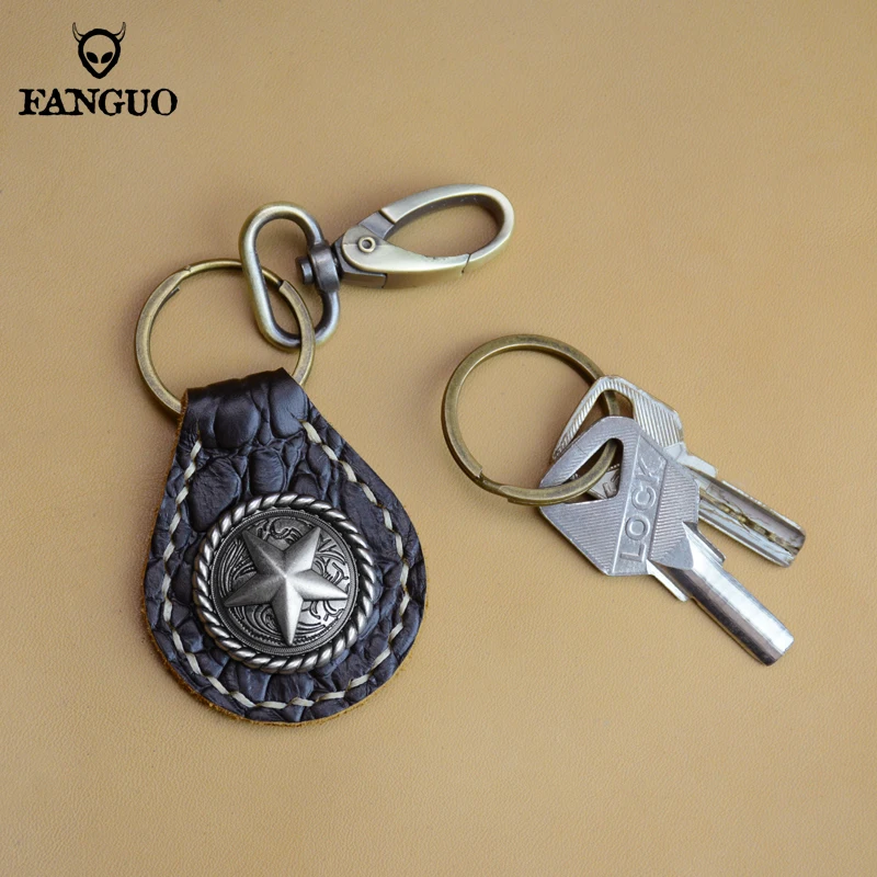 Ручная работа ретро брелок металлическая кнопка натуральная кожа повседневный