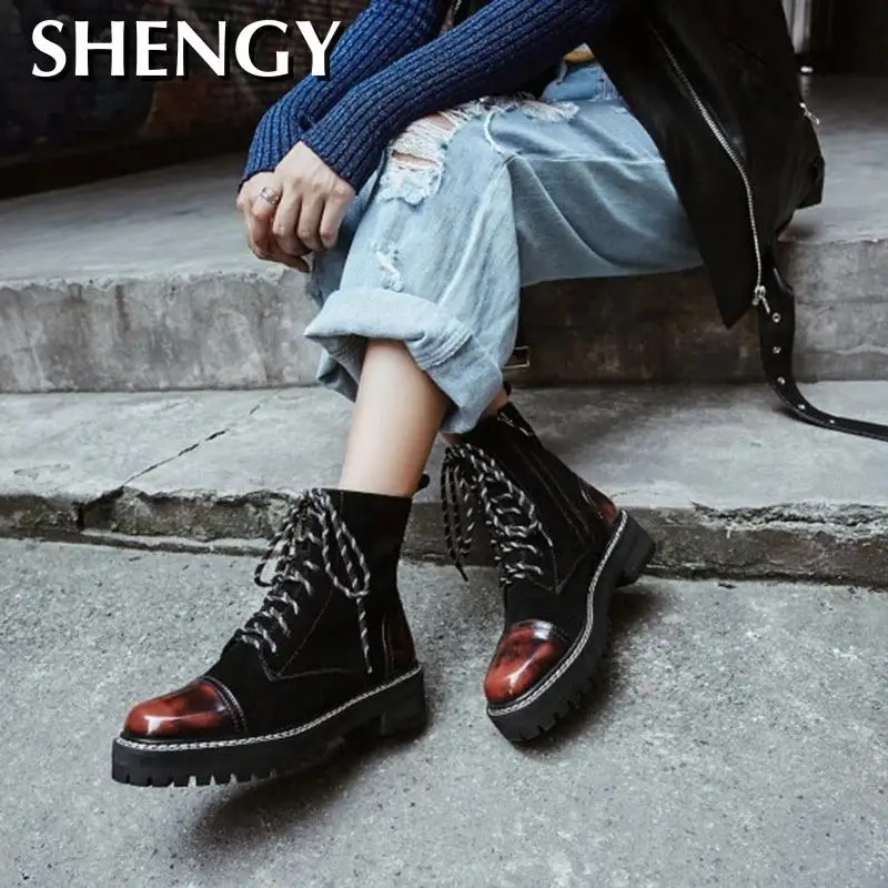 2020 г. женские ботинки в байкерском стиле весенние модные армейские из