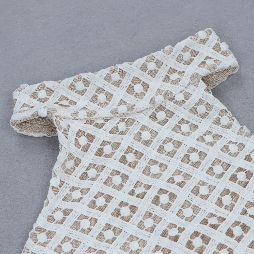 2019 элегантное белое с бежевым платье без рукавов на молнии открытой спиной