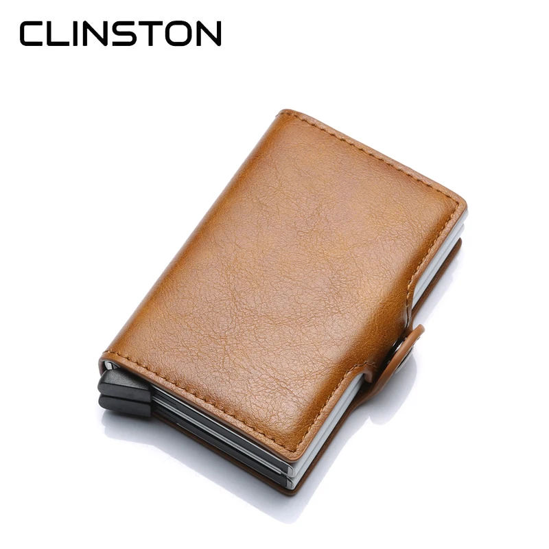 

RFID Men's Leather ID Credit Card Holder Male Men Automatic Aluminum Alloy Hasp Business Double Layer Cardholder Wallet