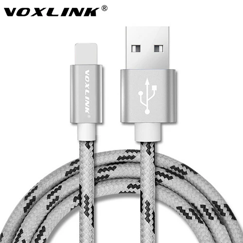 USB кабель для iPhone VOXLINK нейлоновый Плетеный зарядный кабель для мобильного телефона для iPhone X 8 8plus 7s plus 6plus 5S Кабели для телефонов - Цвет: Silver