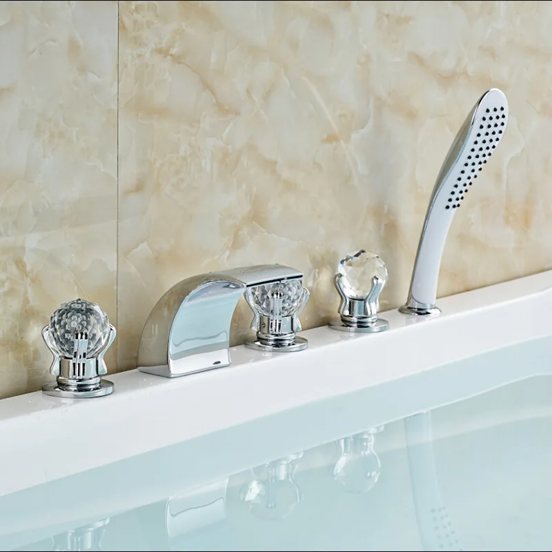 Хромированная латунь с тремя ручками Cristal кран для ванны водопадом ванной