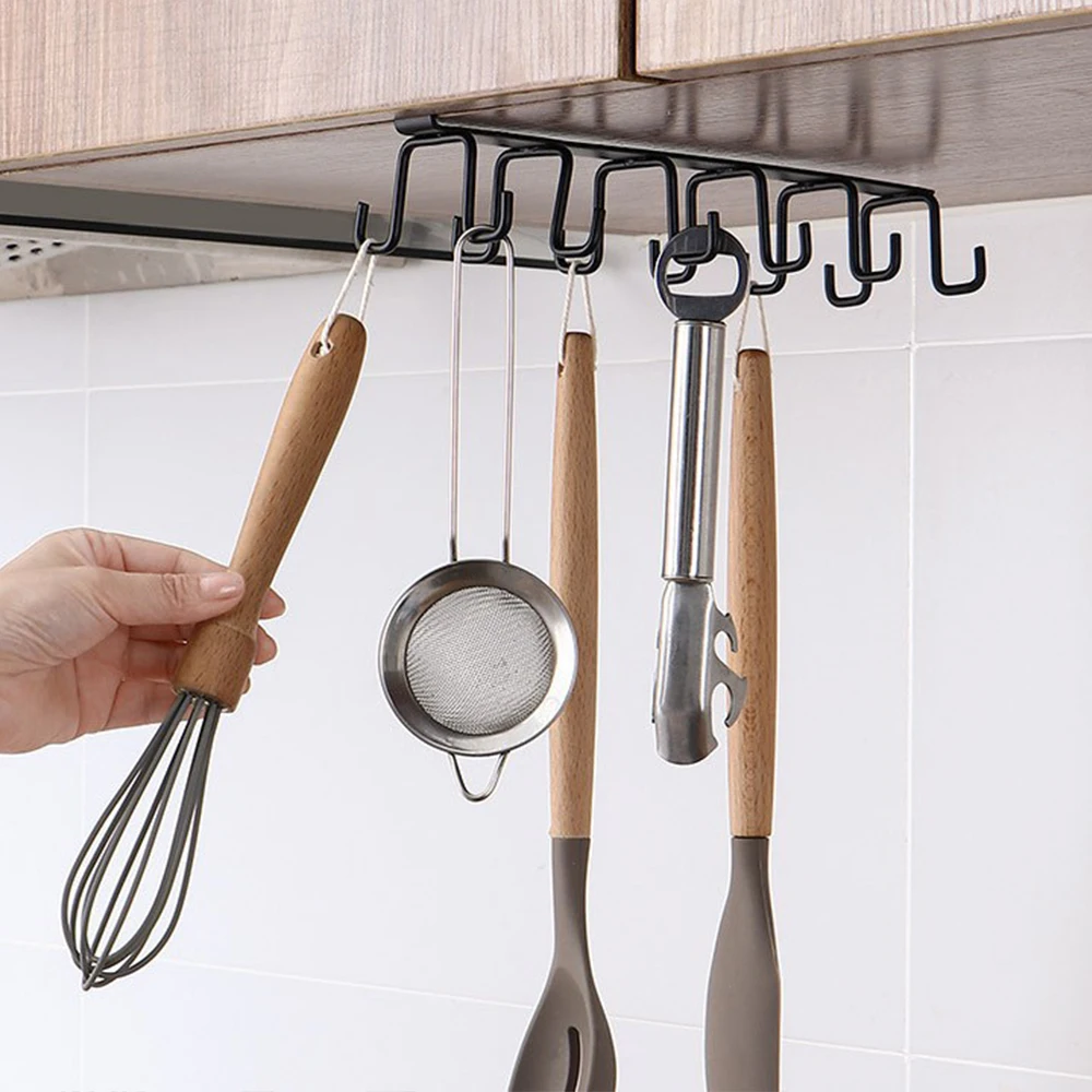 

New Hot Fashion 12 Hooks Metal Under Shelf Mug Cup Cupboard Kitchen Organiser Hanging Rack Holder Punch-free Double-Row Hook