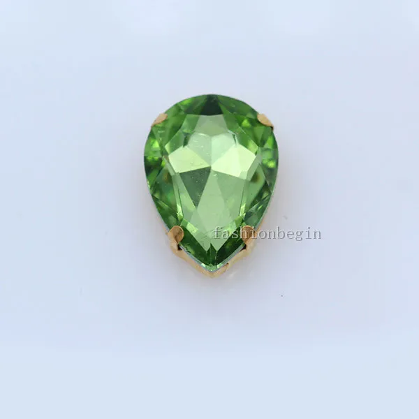 lt green 20p 10x14 мм каплевидный цвет, заостренный стеклянный камень, пришитые хрустальные стразы, каплевидные драгоценности, Золотая пуговица для свадебного платья - Цвет: lt green