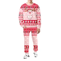 christmas sweaters mens tracksuit clothing couples 3d print pink piggy family sweetshirts with pants 2 pieces sets oversize 6xl