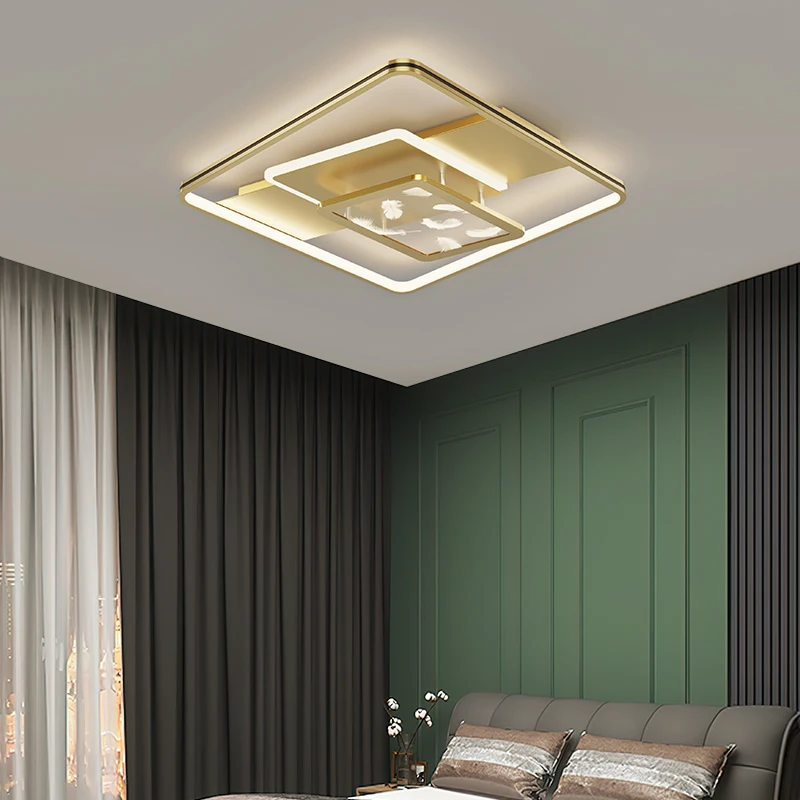 Feather Metal LED Ceiling Lamp for Kids Room Living Kitchen Indoor Lamps Crystal Luster Dimmable Modern acrylic decoration | Лампы и