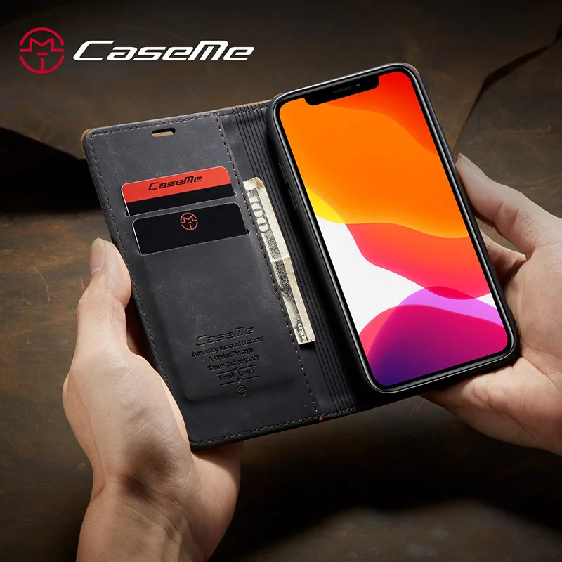 Роскошный кожаный флип-кошелек CaseMe для Iphone 12 11 Pro 7 8 Plus чехол-подставка деловые