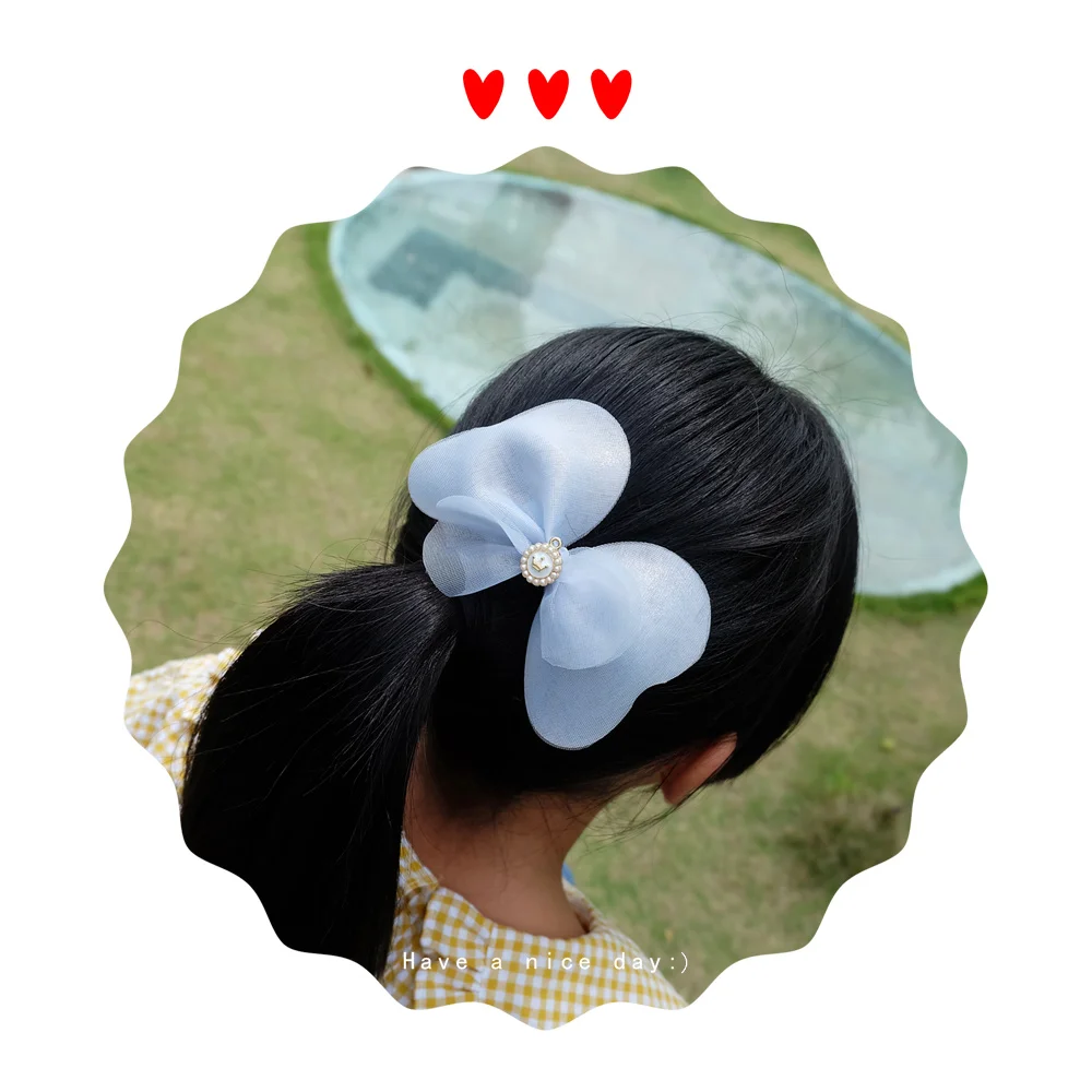 Для девочек блестящая пряжа заколки бантики для волос с перламутровой накидкой
