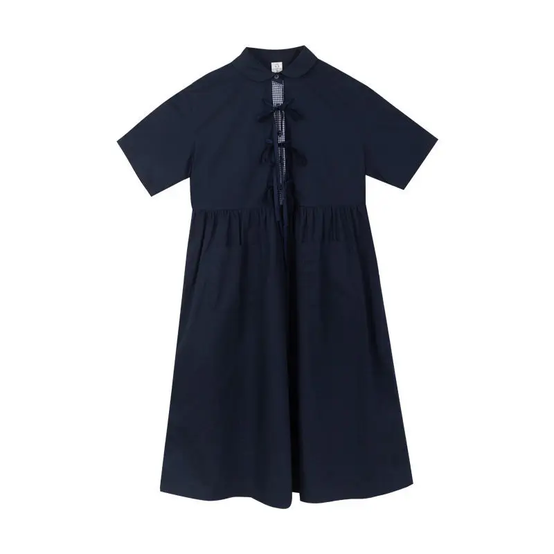 Dress Women Harajuku Patchwork Short Sleeve Bandage Baggy Preppy Style Summer Dresses Cute Girls Casual Midi Girlfriend Fashion | Женская