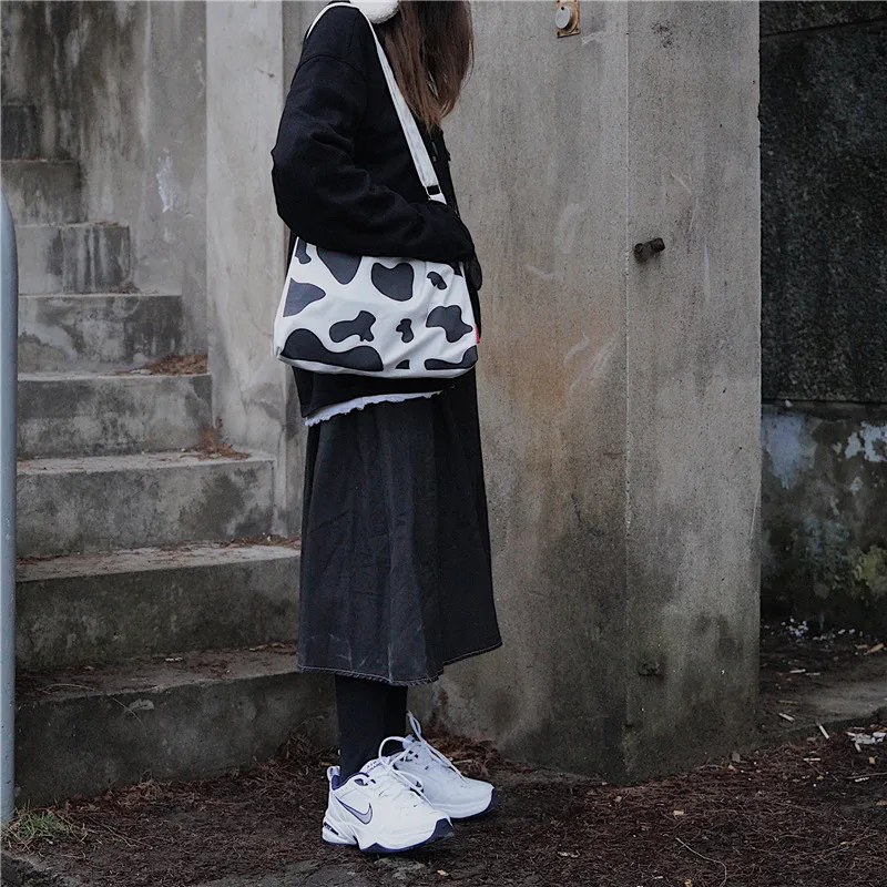 Мультяшная Милая Холщовая Сумка из коровьей кожи Женская вместительная