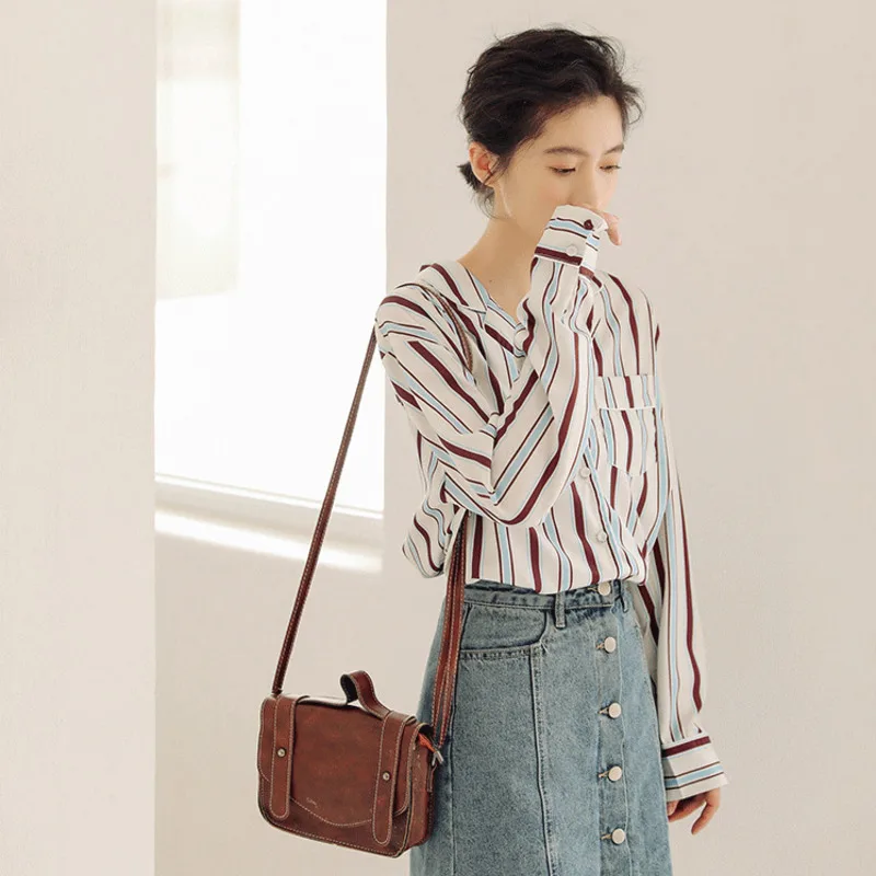 Полосатые рубашки для женщин 2020 шикарные шифоновая рубашка с длинным рукавом
