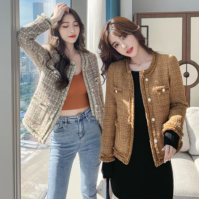 

Spring Autumn New 2021 French Elegant Fringed Women Tweed Jacket Top Ladies Outerwear