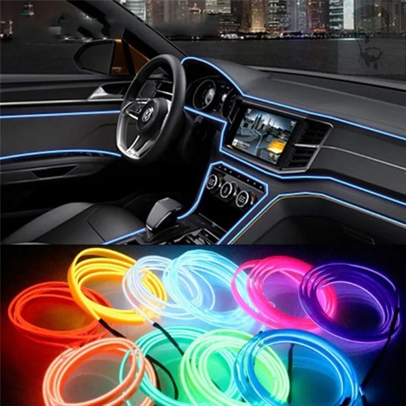 

1M Car Styling Ambient Light Interior Decoration Light EL Wire Easy Sew Flexible Led Neon Strip 12V Inverter Driver