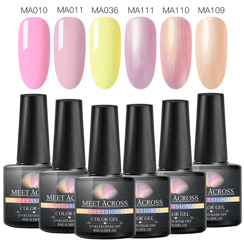 MEET ACROSS 6 шт. Блестящий яркий светодиодный Гель лак для ногтей Полупостоянный гель