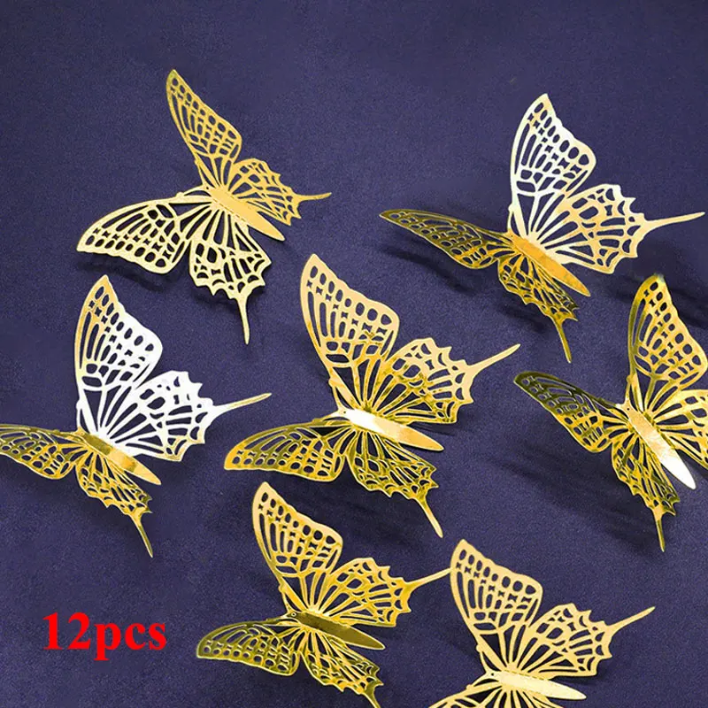 

12Pcs 3D Wall Stickers Hollow Rose gold/Golden/Silver Butterfly Wall Stickers DIY Art Home Decor Wall Decals Wedding Decoration