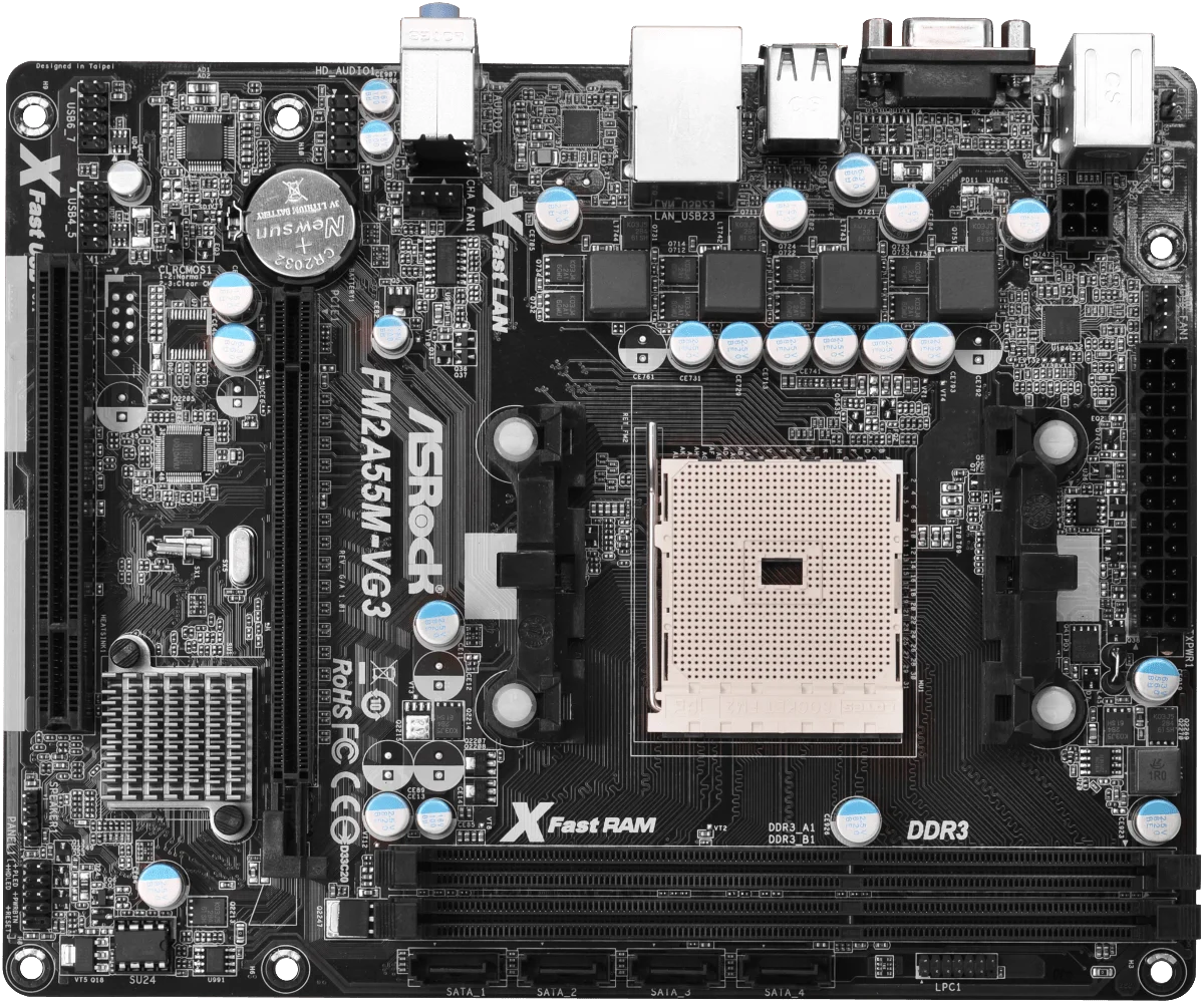Используется для ASRock FM2A55M Поддержка процессоров Socket FM2 100 Вт и двухканального DDR3