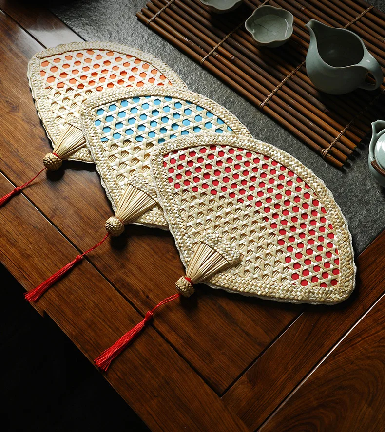 

Chinese Style Handmade Fan Woven Hand Fan Retro Summer Short Handle Fan summer The wind tide manual weaving hand fan summer Air