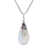 new trendy drop shaped moonstone pendant necklace womens necklace bohemian crystal inlaid pendant accessories party jewelry