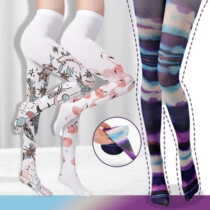 Женские высокие эластичные чулки с принтом звездного неба, пикантные колготки с мультяшным Фламинго из аниме, женские бархатные колготки Лолиты для косплея