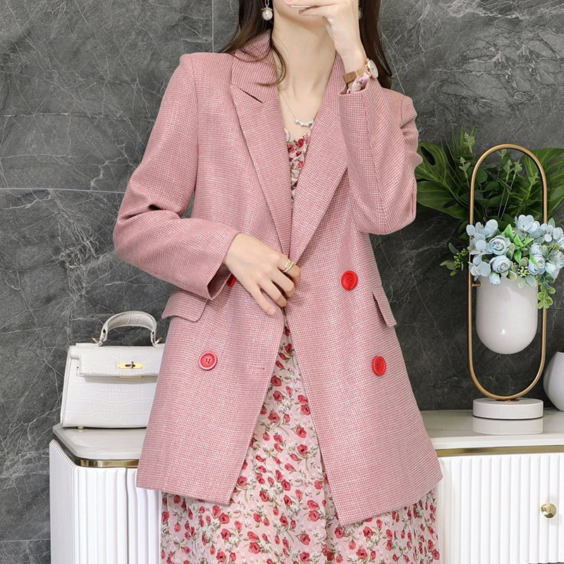 Women Jacket Spring AutumnTraf Fashion Double Breasted Loose Blazer Coat Vintage Long Sleeve Female Outerwear Chic Top