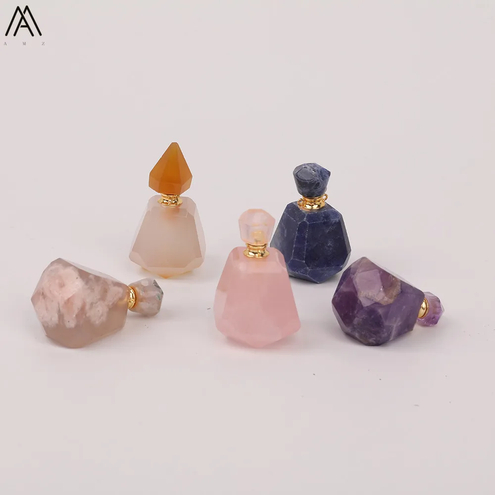 Fashion Women Natural Cherry Agates Stone Perfume Bottle Pendant Roses Quartz Jewelry Necklace Charms DIY EF-DG-77AMEE | Украшения и