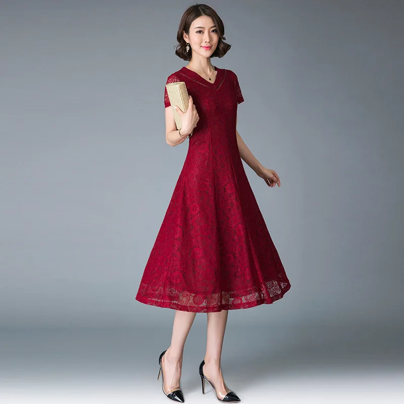 

Silk dress women's summer silk lace noble temperament wedding mother dress hi mother in law wedding dress