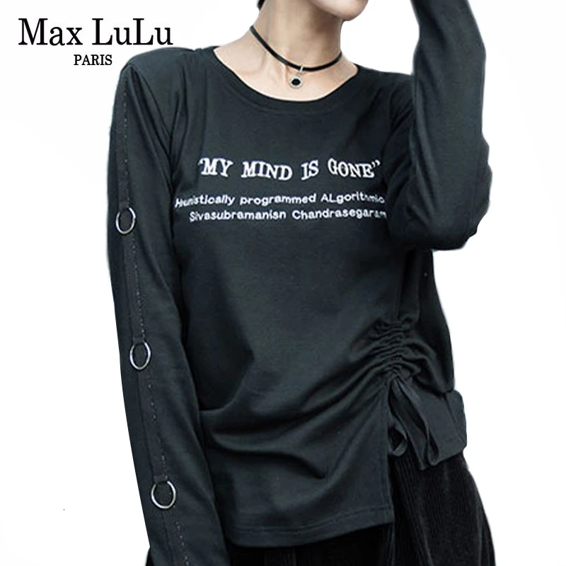 Max LuLu Роскошные корейские винтажные женские футболки с принтом панк длинным