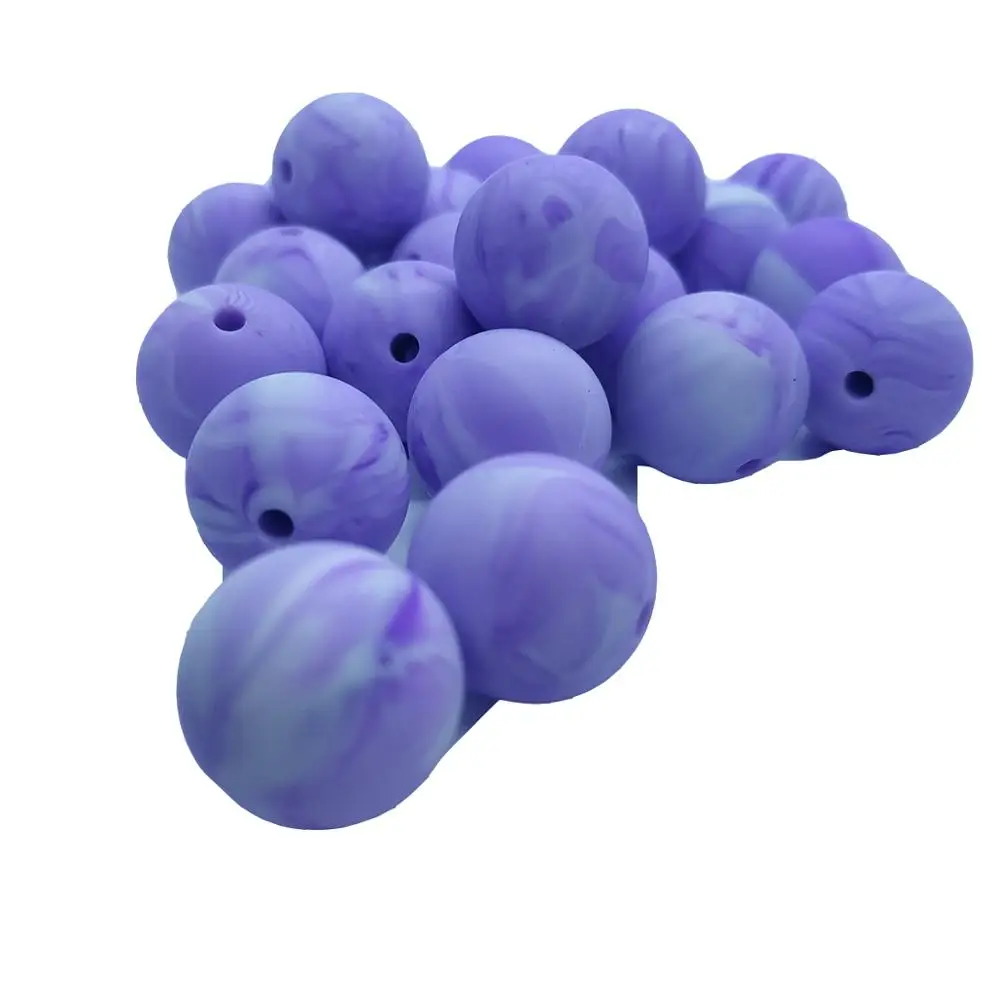 Marble Purple 100pc силиконовый для детей для прорезывания зубов бусины 15 мм безопасный пищевой Клас Уход жевательные круглые Без БФА, силиконовый бисер зубное кольцо для ребенка ожерелье - Цвет: Marble Purple