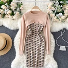 Женский вязаный комплект из 2 предметов Foamlina, в стиле ретро, с круглым вырезом и длинным рукавом, укороченный свитер на бретелях, облегающее мини-платье, костюм на осень-зиму