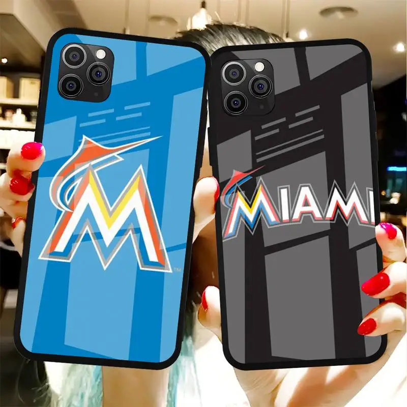 

0 Miami Marlins Phone Case Tempered Glass For Iphone6plus 6S 7 7plus 8 X XS XSmax XR 11 12 Pro Max 12mini