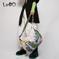 brand elegant shiny women handbags female hobos shoulder bags large capacity graffiti tote colorful feature cross body bag