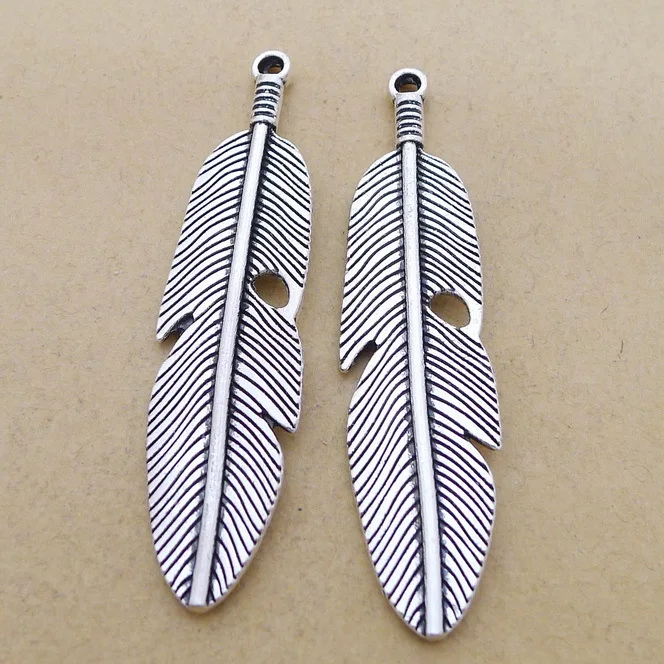 

3 pieces/lot 61*15mm Antique silver color Metal Feather charm Pendant Bracelet Key chain accessory for jewelry making DIY