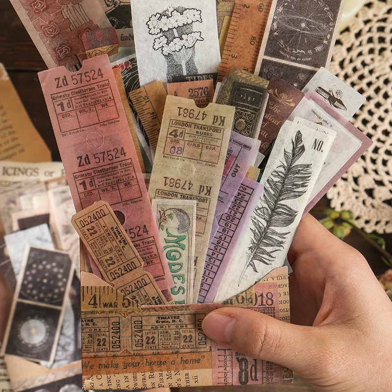 40pcs Vintage Antique Bill ruler Tickets Old Book washi paper sticker decoration stickers DIY diary scrapbooking label | Канцтовары для