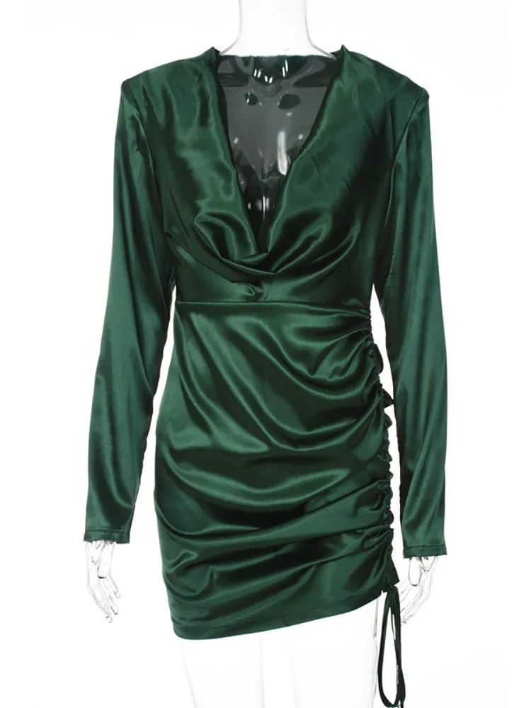Женское платье с глубоким v-образным вырезом Fantoye зеленое мини-платье длинным