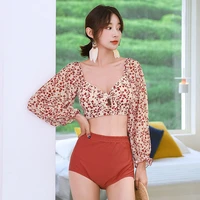2021 new fashion lady fairy fan cute and conservative split slimming long sleeved small fresh swimsuit xxl