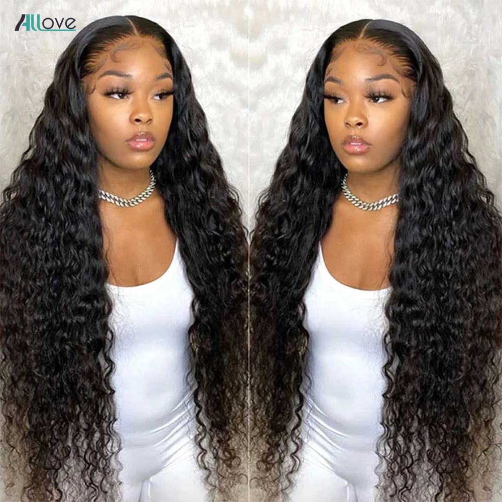 Frente do Laço Perucas de Cabelo Humano em Linha Dianteira do Laço Allove Laço Frontal Peruca 13×6 Reta Perucas Transparentes 30 Polegada 4×4 Fechamento hd