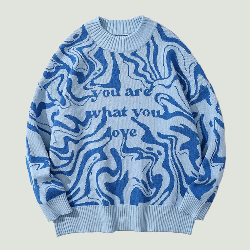 

Men's Knitted Sweaters Zebra-stripe Water Wave Pattern Hip Hop Harajuku Oversize Loose Casual Cotton O-Neck Pullovers Streetwear