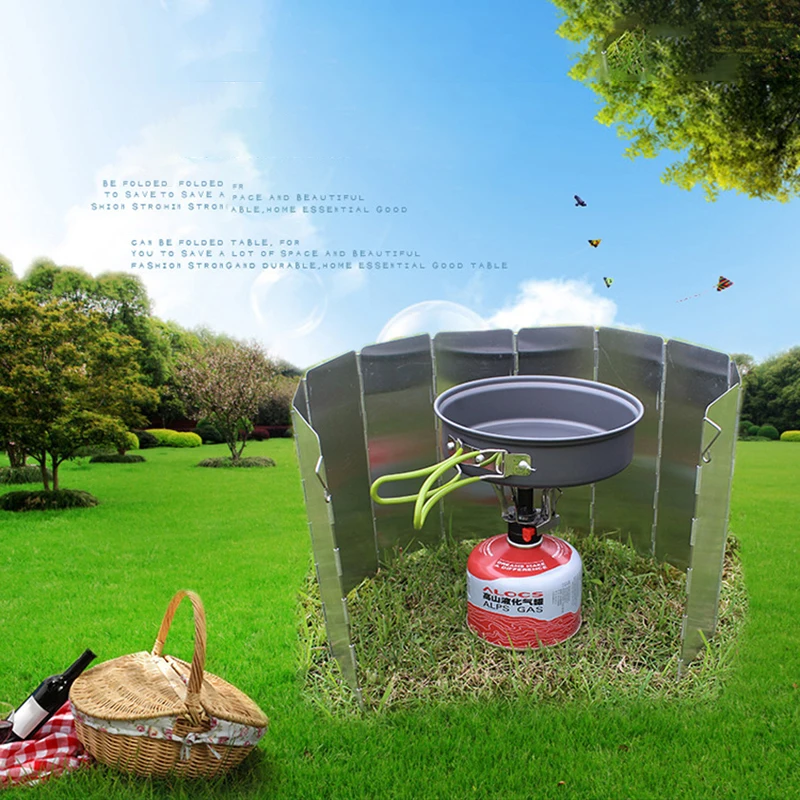 

9/10Pates Outdoor Stove Wind Shield Portable Aluminum BBQ Camping Cooking Burner Windproof Screen Barbecue Accessories