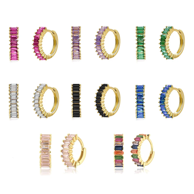 

Colorful Small Rectangle Circle Hoop Earrings for Women Wedding Jewelry Geometry Huggie Earrings 925 Sterling Silver Pendientes