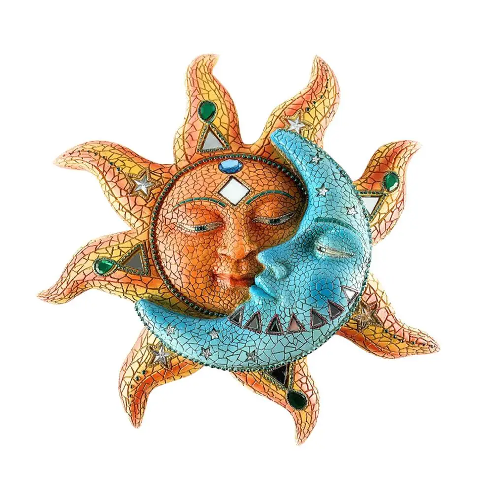 

The Kiss of Sun and Moon Wall Art Crafts Sculpture Yard Garden Outdoor Fence Wall Hanging Decoration Crystal Embed Home Ornament