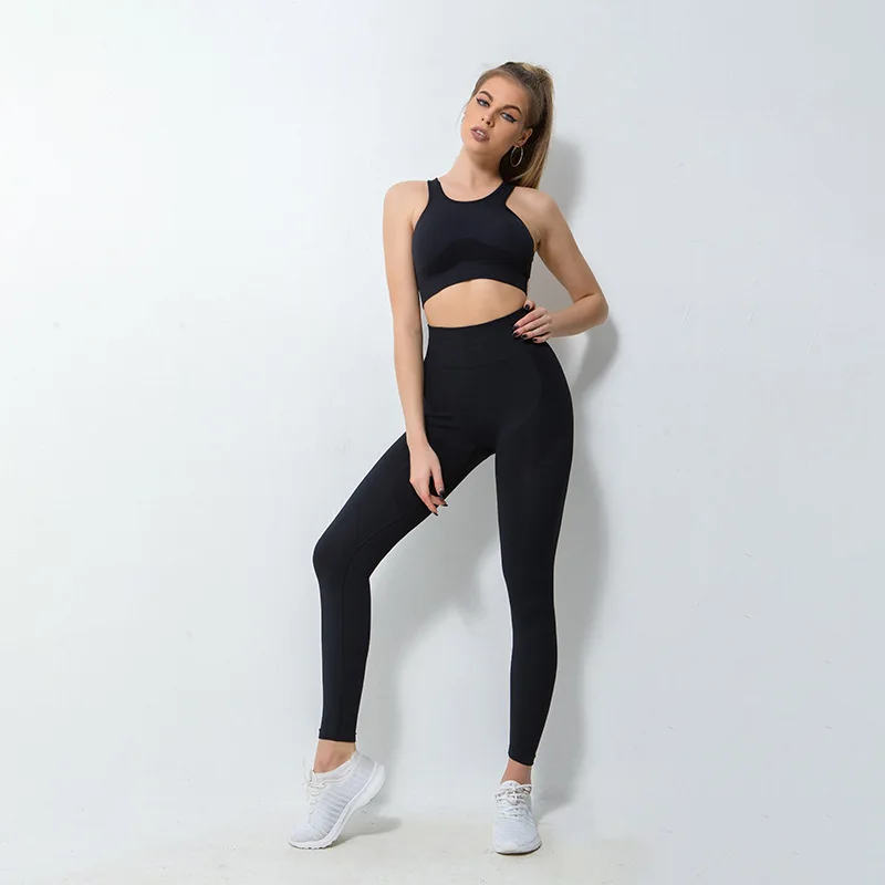 

New Style Yoga Wear Vest and Pants Two-piece Sports and Leisure Seamless Jacquard Shockproof and Quick-drying Bra Fitness Suit