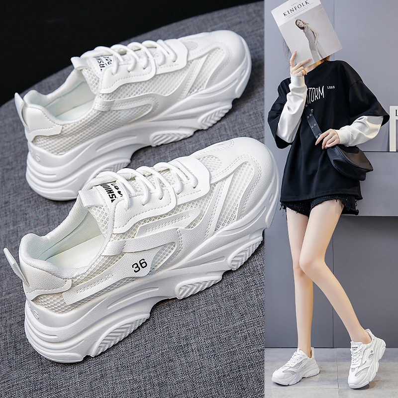 

Casual Breathable Sport Shoes New Autumn Sneakers Women Lace Up Loafers Ladies White Sneakers Outdoor Walking Running Shoes