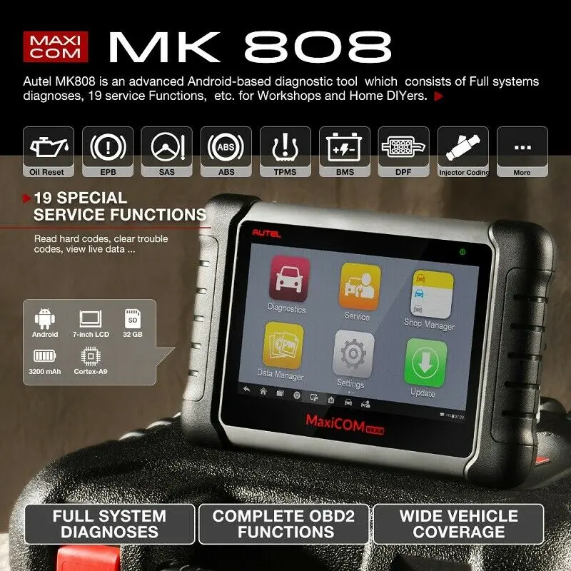 Autel MaxiCom MK808 MX808 диагностический инструмент автомобильный OBD2 сканер анализатор двигателя вся система OBD2 диагностический сканер ключ программист