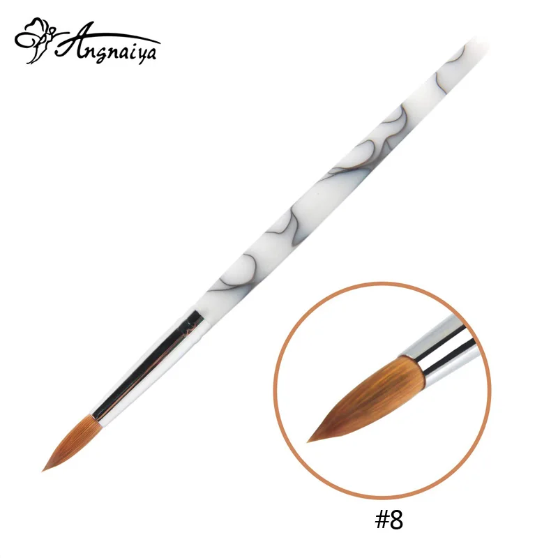 ANGNYA 1 шт. акриловая кисть для дизайна ногтей полимерная щетка геля белая ручка 8 #